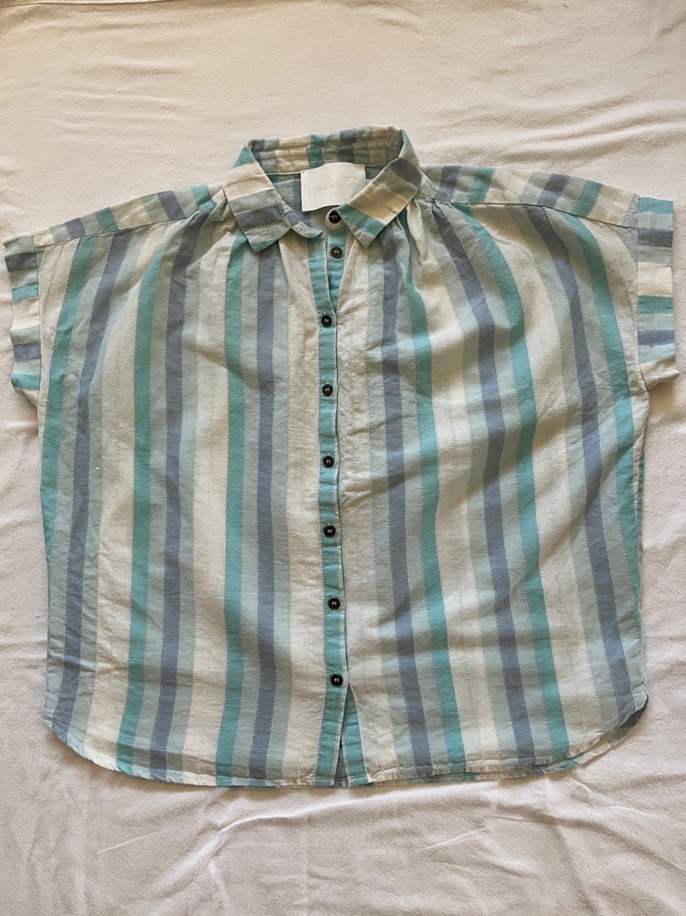 Lightweight Striped Button-Front Blouse - Light Blue